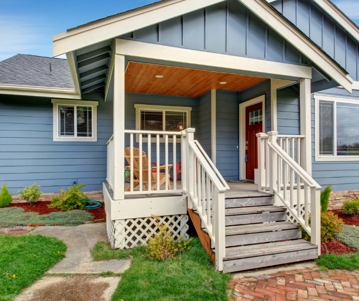 A beautiful house with a exterior blue painting